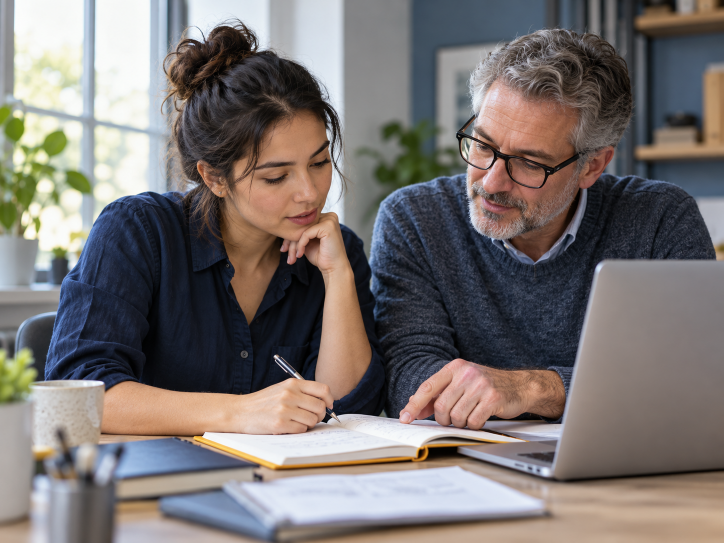 A learner and mentor reviewing work